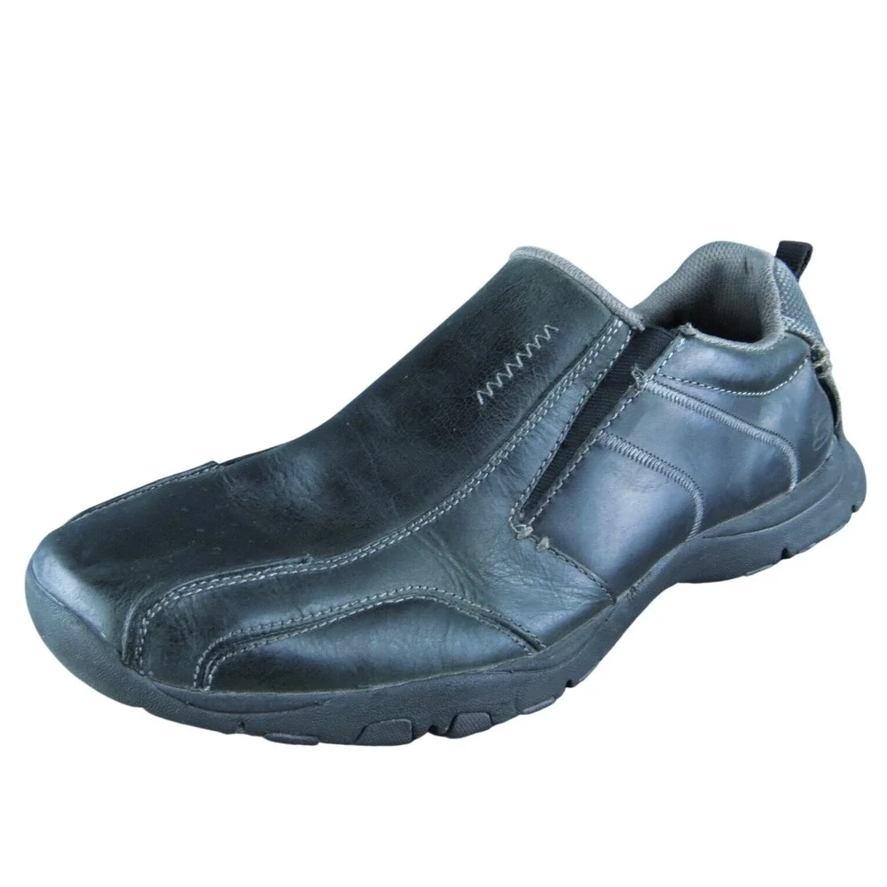Skechers  Men Loafer Shoes Size 10 Medium Black Leather Slip‎ On